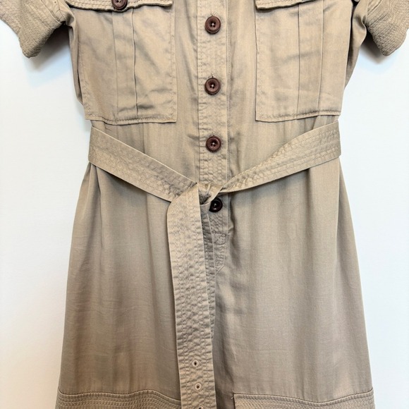 Phoebe Couture Size 8 Safari Shirt Dress Short Sleeve Midi Buttons Khaki Utility - Picture 5 of 13